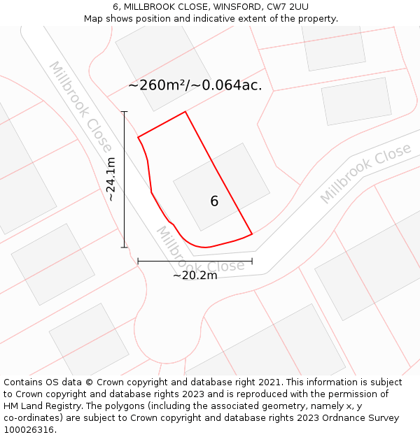 6, MILLBROOK CLOSE, WINSFORD, CW7 2UU: Plot and title map