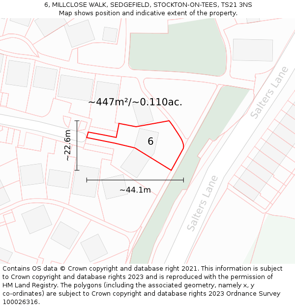 6, MILLCLOSE WALK, SEDGEFIELD, STOCKTON-ON-TEES, TS21 3NS: Plot and title map