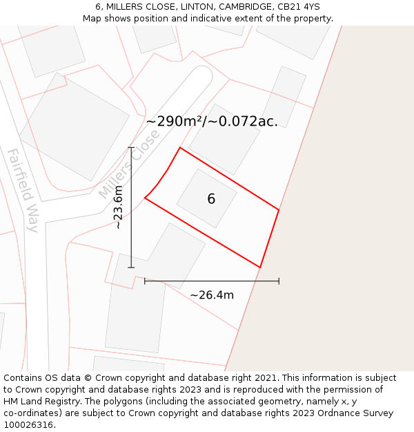 6, MILLERS CLOSE, LINTON, CAMBRIDGE, CB21 4YS: Plot and title map