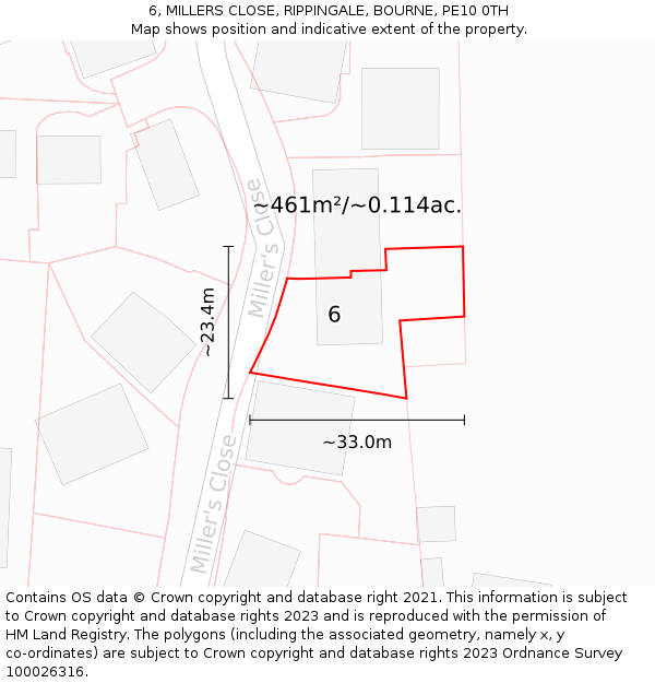 6, MILLERS CLOSE, RIPPINGALE, BOURNE, PE10 0TH: Plot and title map