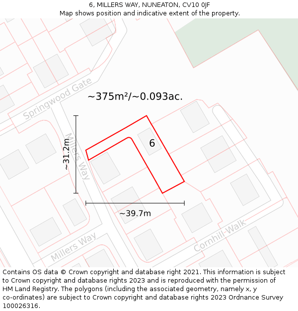 6, MILLERS WAY, NUNEATON, CV10 0JF: Plot and title map
