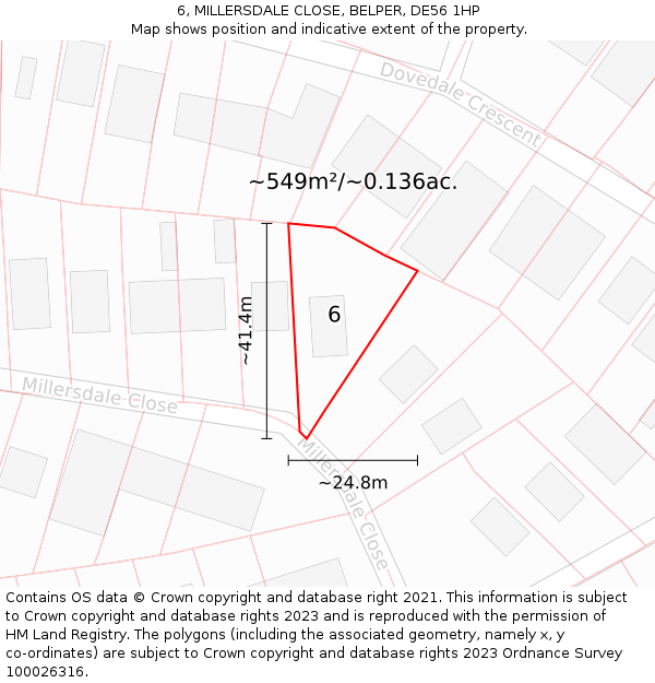 6, MILLERSDALE CLOSE, BELPER, DE56 1HP: Plot and title map