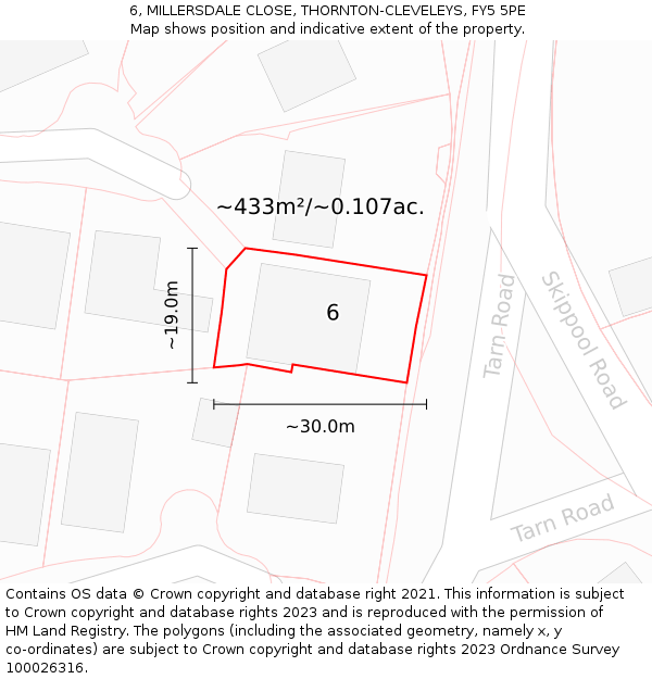 6, MILLERSDALE CLOSE, THORNTON-CLEVELEYS, FY5 5PE: Plot and title map