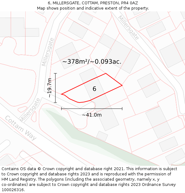 6, MILLERSGATE, COTTAM, PRESTON, PR4 0AZ: Plot and title map
