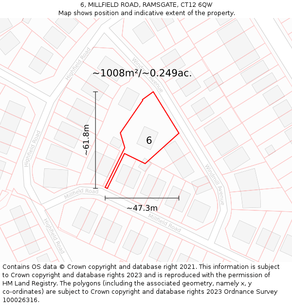 6, MILLFIELD ROAD, RAMSGATE, CT12 6QW: Plot and title map