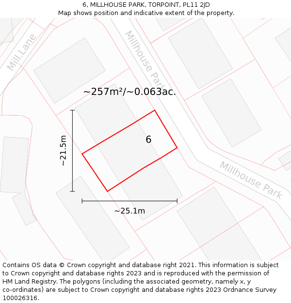 6, MILLHOUSE PARK, TORPOINT, PL11 2JD: Plot and title map