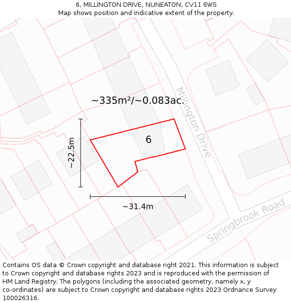 6, MILLINGTON DRIVE, NUNEATON, CV11 6WS: Plot and title map