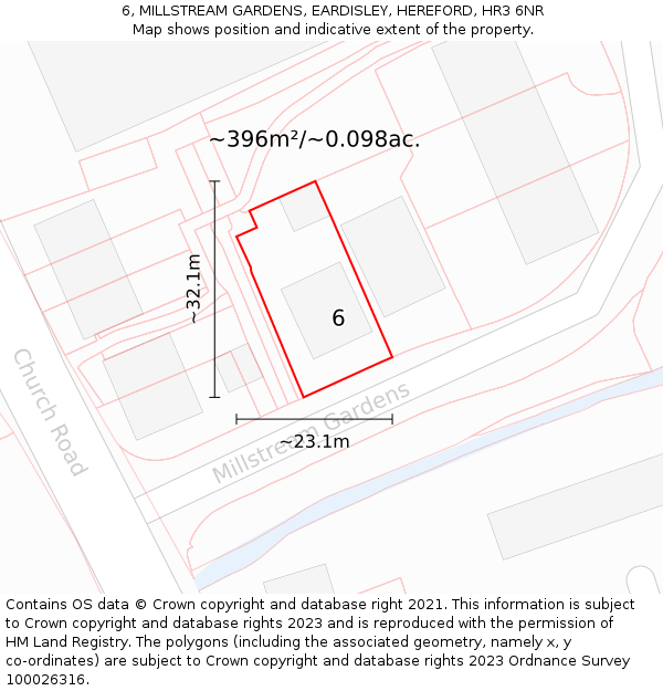 6, MILLSTREAM GARDENS, EARDISLEY, HEREFORD, HR3 6NR: Plot and title map