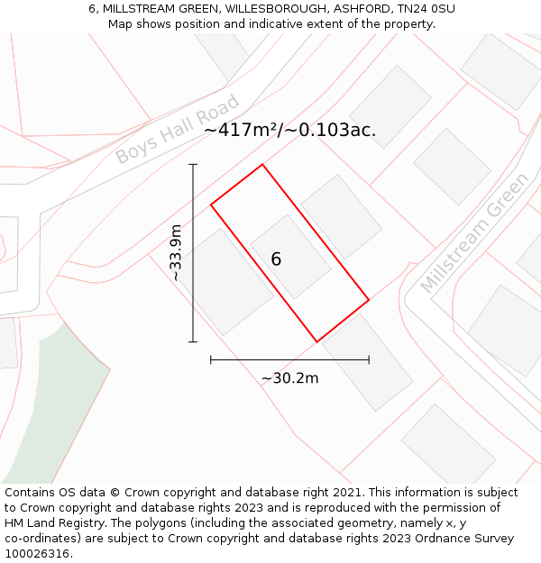 6, MILLSTREAM GREEN, WILLESBOROUGH, ASHFORD, TN24 0SU: Plot and title map