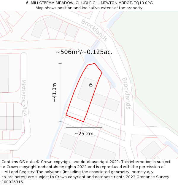6, MILLSTREAM MEADOW, CHUDLEIGH, NEWTON ABBOT, TQ13 0PG: Plot and title map