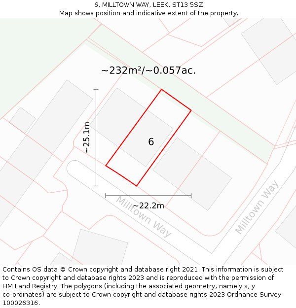 6, MILLTOWN WAY, LEEK, ST13 5SZ: Plot and title map
