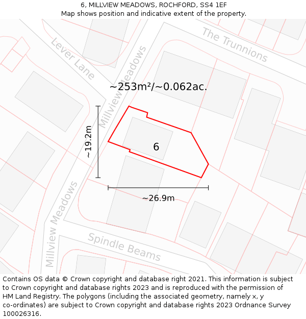 6, MILLVIEW MEADOWS, ROCHFORD, SS4 1EF: Plot and title map