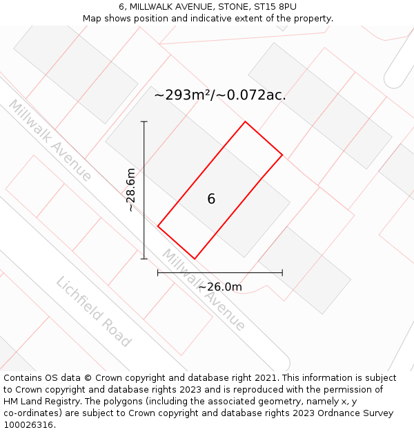 6, MILLWALK AVENUE, STONE, ST15 8PU: Plot and title map