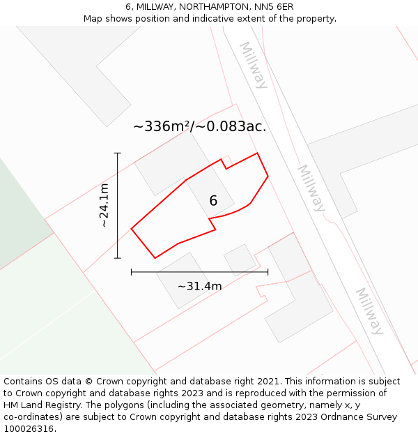6, MILLWAY, NORTHAMPTON, NN5 6ER: Plot and title map