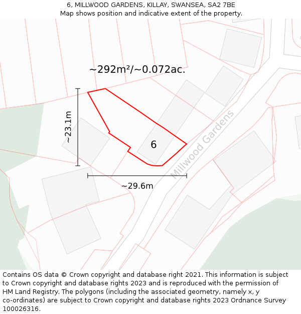 6, MILLWOOD GARDENS, KILLAY, SWANSEA, SA2 7BE: Plot and title map