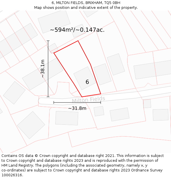 6, MILTON FIELDS, BRIXHAM, TQ5 0BH: Plot and title map