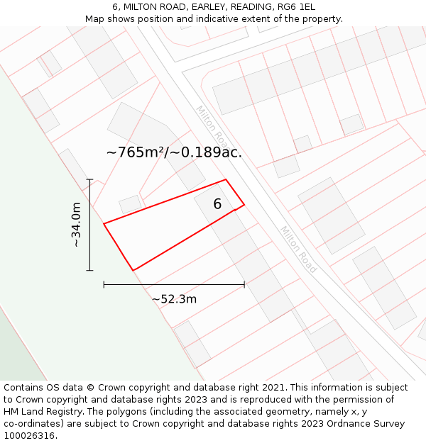 6, MILTON ROAD, EARLEY, READING, RG6 1EL: Plot and title map