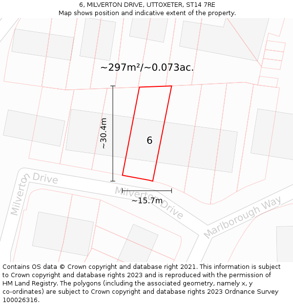 6, MILVERTON DRIVE, UTTOXETER, ST14 7RE: Plot and title map