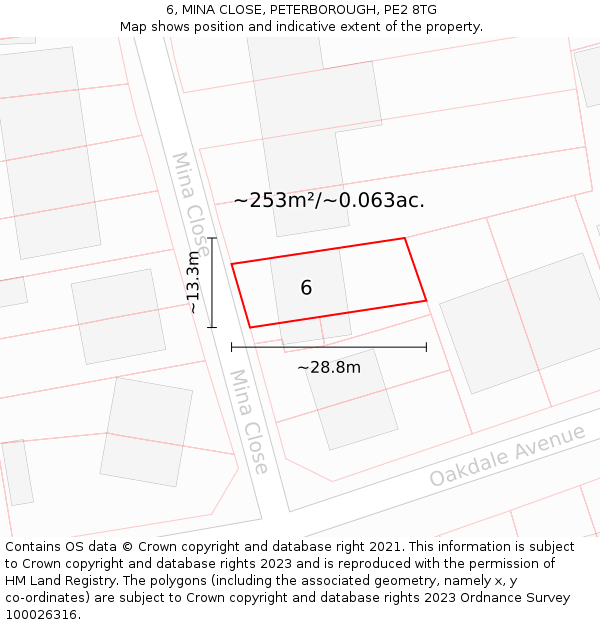 6, MINA CLOSE, PETERBOROUGH, PE2 8TG: Plot and title map
