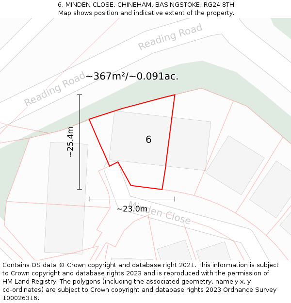6, MINDEN CLOSE, CHINEHAM, BASINGSTOKE, RG24 8TH: Plot and title map