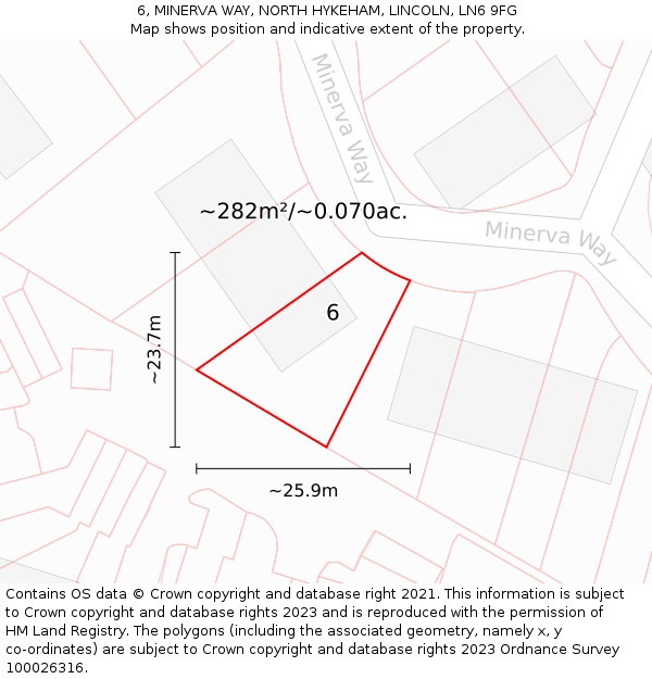 6, MINERVA WAY, NORTH HYKEHAM, LINCOLN, LN6 9FG: Plot and title map