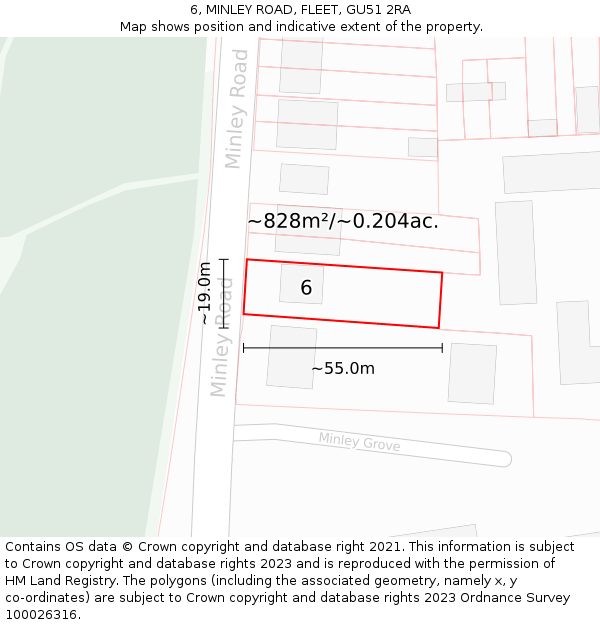 6, MINLEY ROAD, FLEET, GU51 2RA: Plot and title map