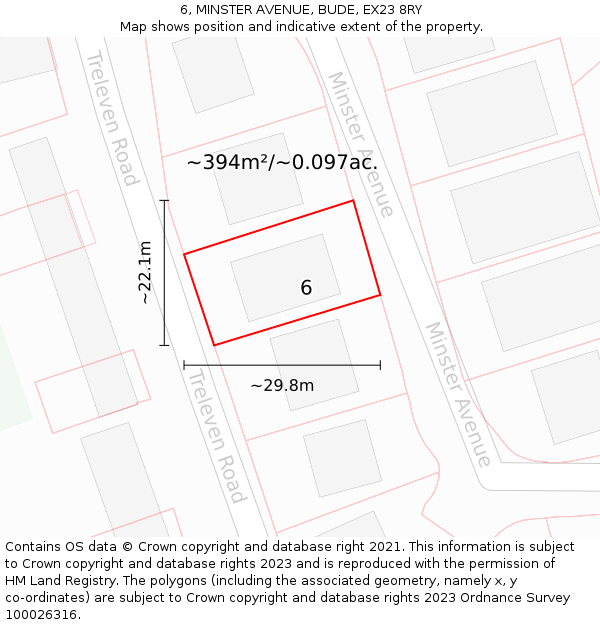 6, MINSTER AVENUE, BUDE, EX23 8RY: Plot and title map