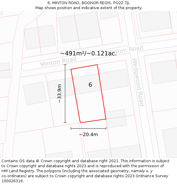 6, MINTON ROAD, BOGNOR REGIS, PO22 7JL: Plot and title map