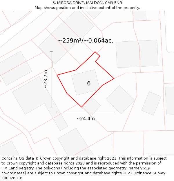 6, MIROSA DRIVE, MALDON, CM9 5NB: Plot and title map