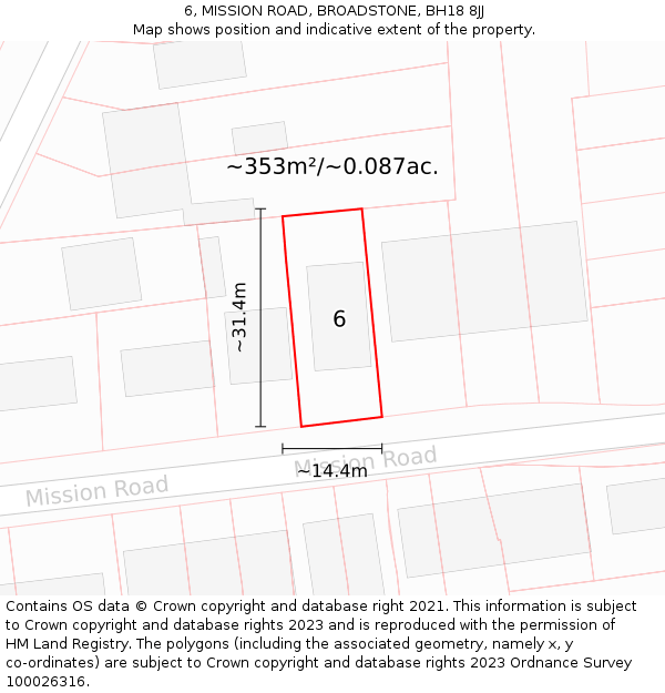 6, MISSION ROAD, BROADSTONE, BH18 8JJ: Plot and title map
