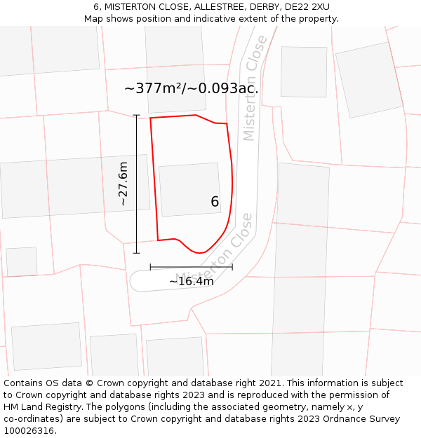 6, MISTERTON CLOSE, ALLESTREE, DERBY, DE22 2XU: Plot and title map