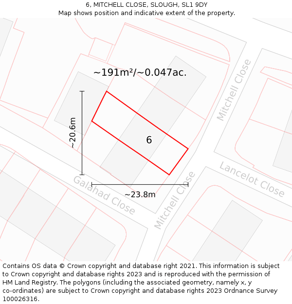 6, MITCHELL CLOSE, SLOUGH, SL1 9DY: Plot and title map