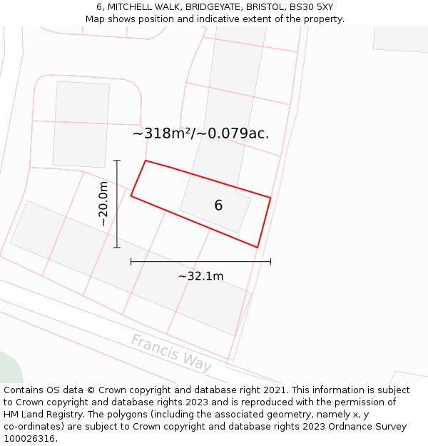 6, MITCHELL WALK, BRIDGEYATE, BRISTOL, BS30 5XY: Plot and title map