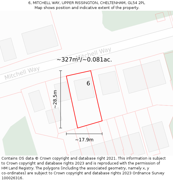 6, MITCHELL WAY, UPPER RISSINGTON, CHELTENHAM, GL54 2PL: Plot and title map