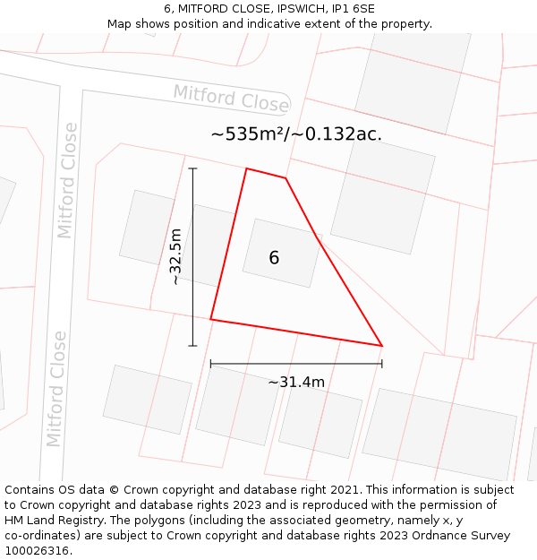 6, MITFORD CLOSE, IPSWICH, IP1 6SE: Plot and title map