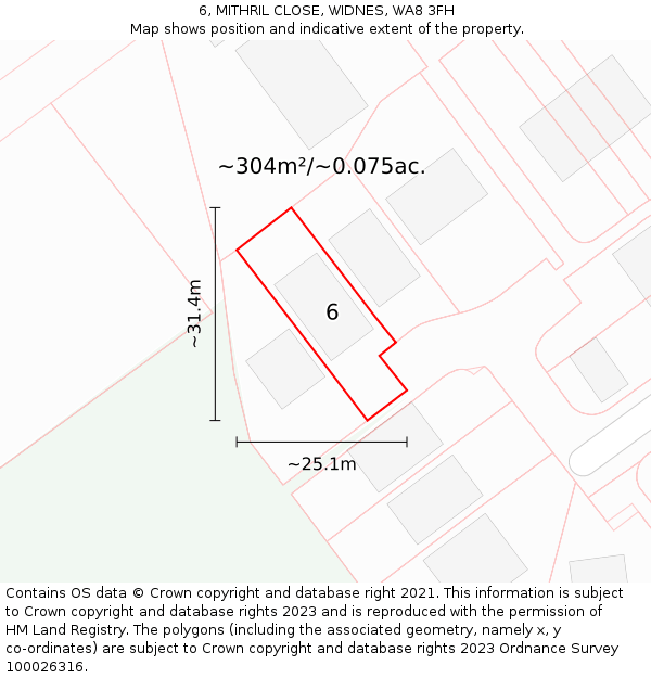 6, MITHRIL CLOSE, WIDNES, WA8 3FH: Plot and title map