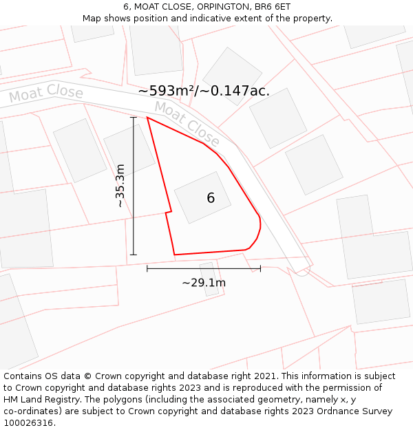 6, MOAT CLOSE, ORPINGTON, BR6 6ET: Plot and title map