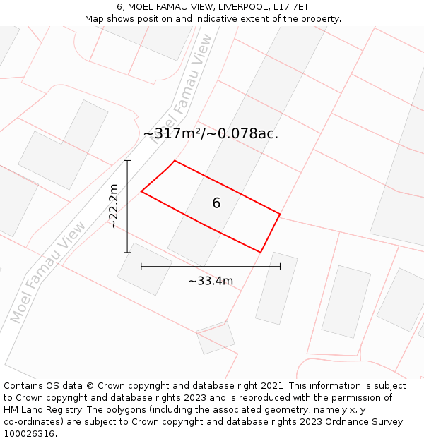 6, MOEL FAMAU VIEW, LIVERPOOL, L17 7ET: Plot and title map