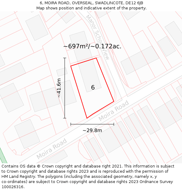 6, MOIRA ROAD, OVERSEAL, SWADLINCOTE, DE12 6JB: Plot and title map