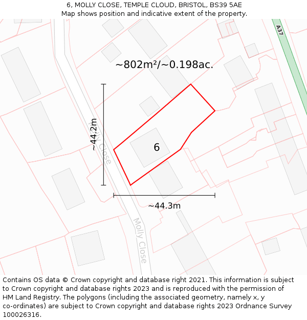 6, MOLLY CLOSE, TEMPLE CLOUD, BRISTOL, BS39 5AE: Plot and title map