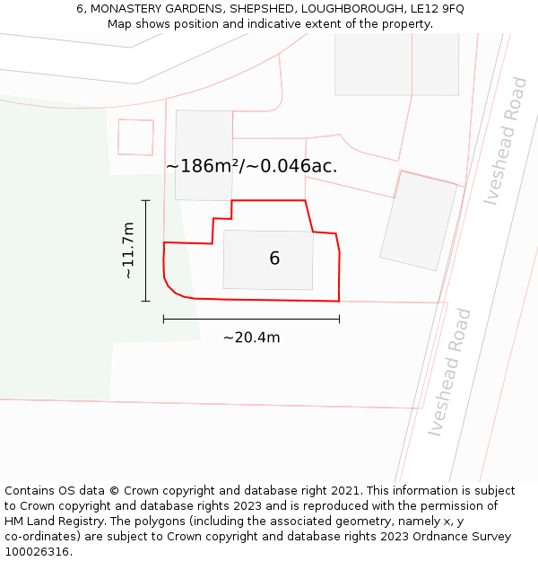 6, MONASTERY GARDENS, SHEPSHED, LOUGHBOROUGH, LE12 9FQ: Plot and title map