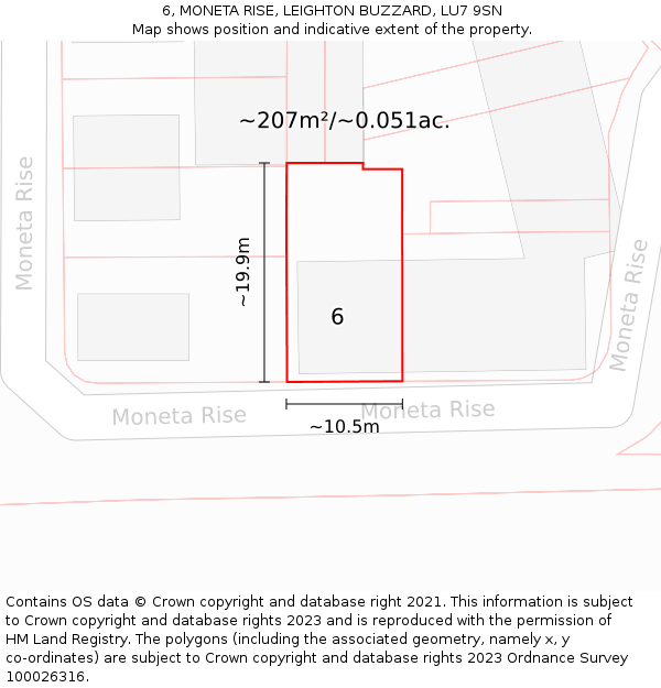6, MONETA RISE, LEIGHTON BUZZARD, LU7 9SN: Plot and title map