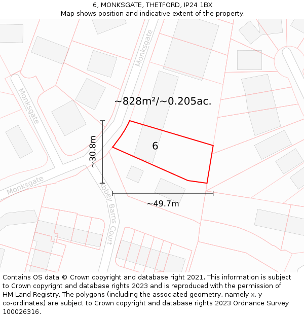 6, MONKSGATE, THETFORD, IP24 1BX: Plot and title map