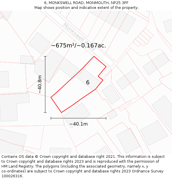 6, MONKSWELL ROAD, MONMOUTH, NP25 3PF: Plot and title map
