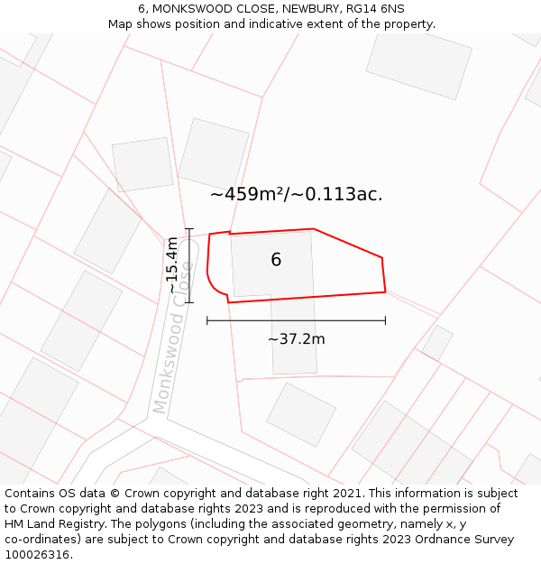 6, MONKSWOOD CLOSE, NEWBURY, RG14 6NS: Plot and title map