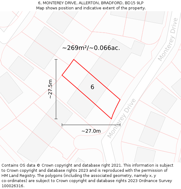 6, MONTEREY DRIVE, ALLERTON, BRADFORD, BD15 9LP: Plot and title map