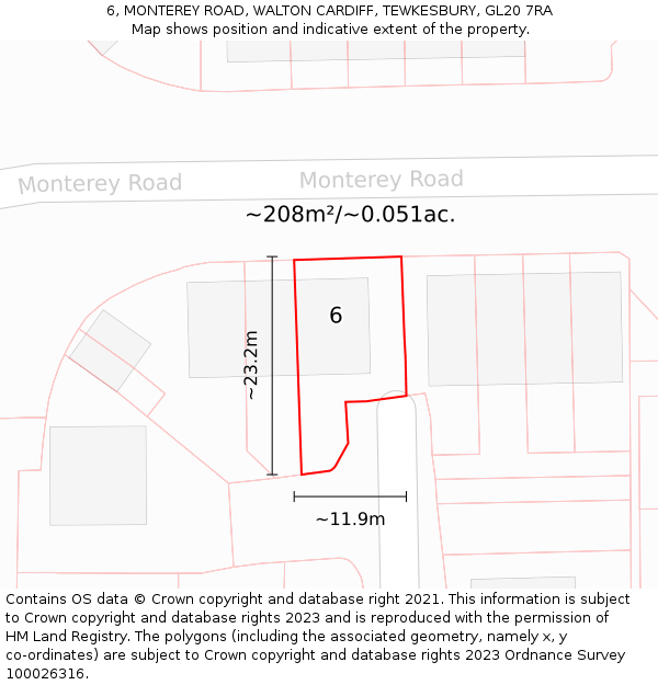 6, MONTEREY ROAD, WALTON CARDIFF, TEWKESBURY, GL20 7RA: Plot and title map