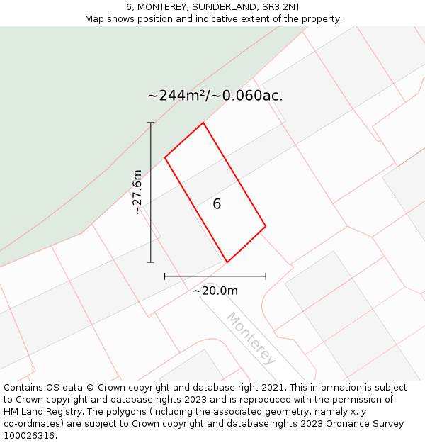 6, MONTEREY, SUNDERLAND, SR3 2NT: Plot and title map