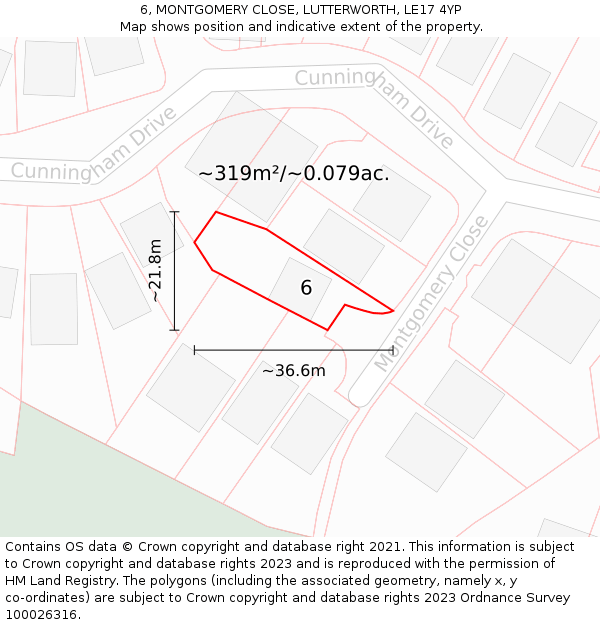 6, MONTGOMERY CLOSE, LUTTERWORTH, LE17 4YP: Plot and title map