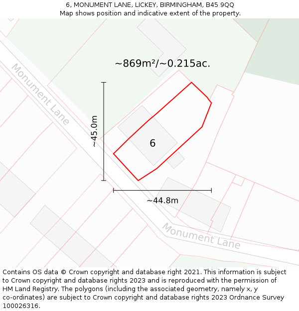 6, MONUMENT LANE, LICKEY, BIRMINGHAM, B45 9QQ: Plot and title map